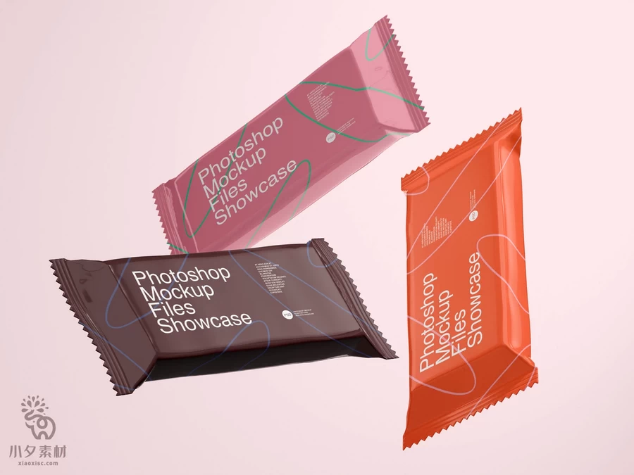 巧克力饼干糖果食品食物零食包装袋多角度展示文创样机PSD素材【005】
